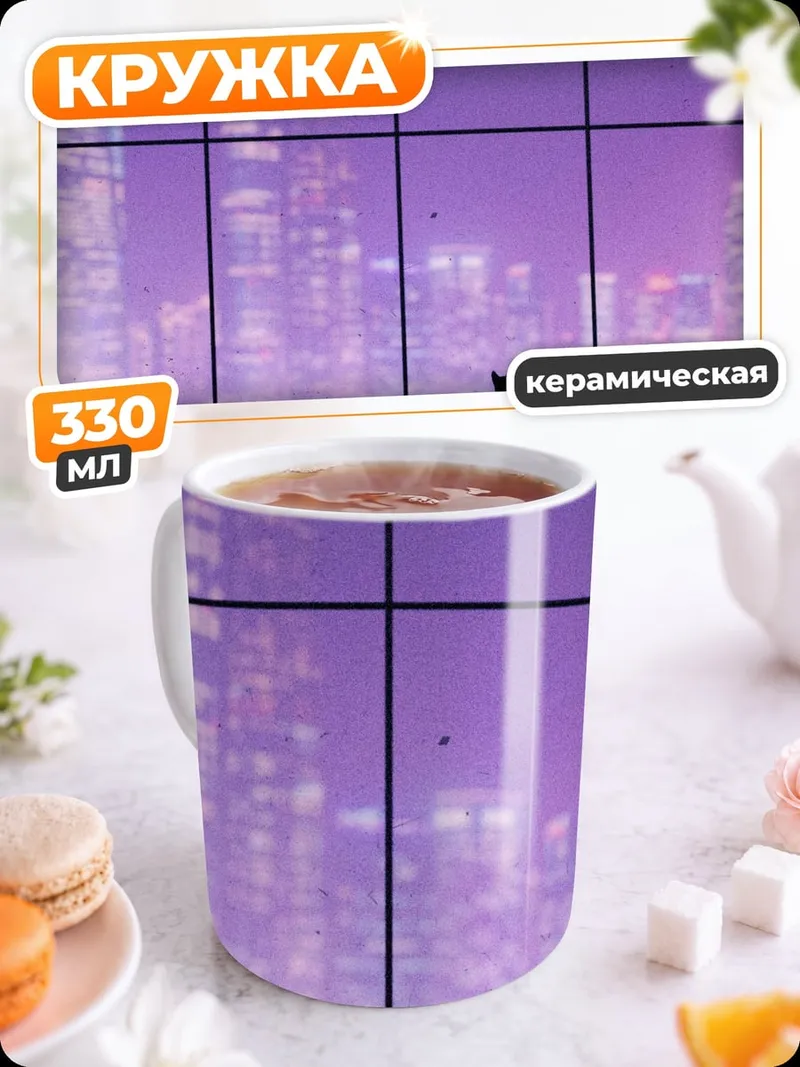 Кружка керамическая кот смотрит на город