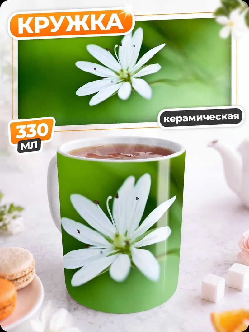 Кружка керамическая белый цветок
