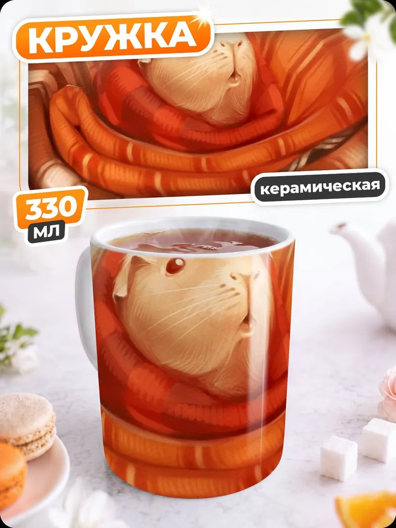 Кружка керамическая Морская свинка в пледе