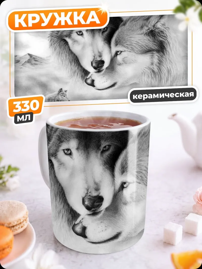 Кружка керамическая Два волка семья