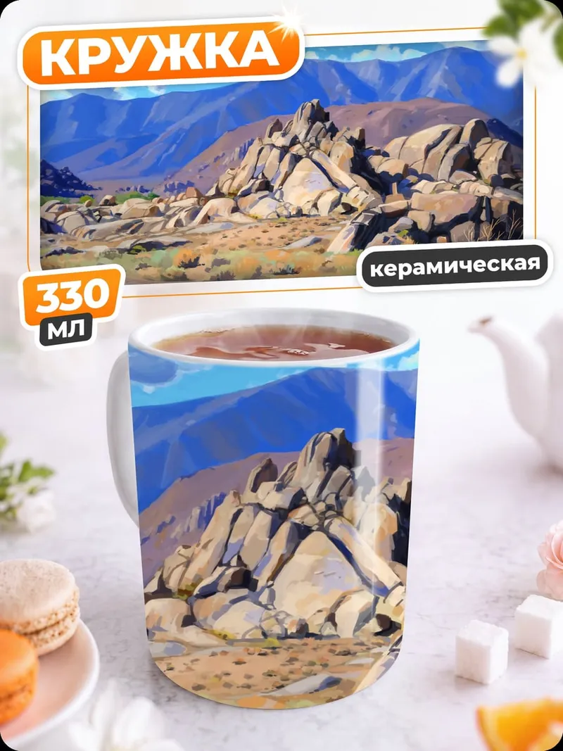 Кружка керамическая Горный пейзаж с камнями