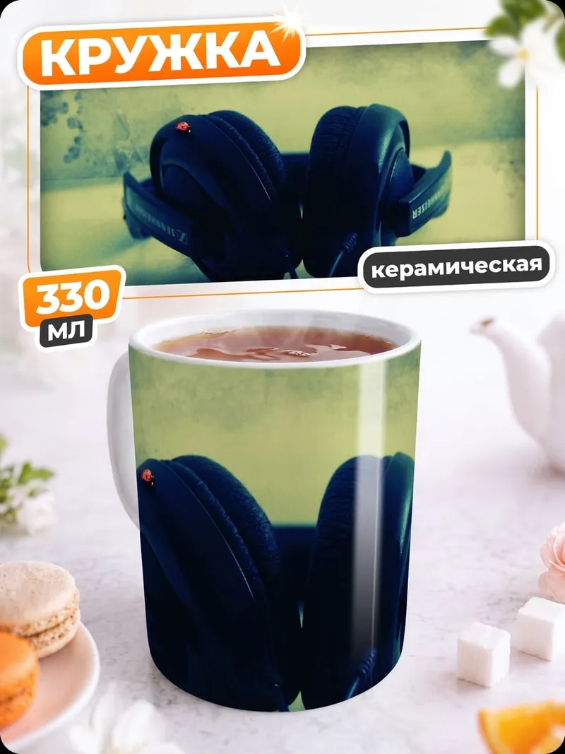 Кружка керамическая Наушники на фоне