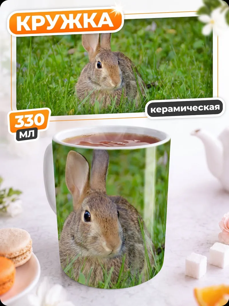 Кружка керамическая Кролик на лугу