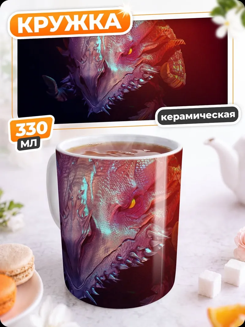 Кружка керамическая Голова огненного дракона
