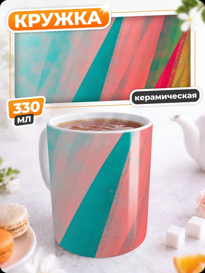 Кружка керамическая абстрактные цветные полосы