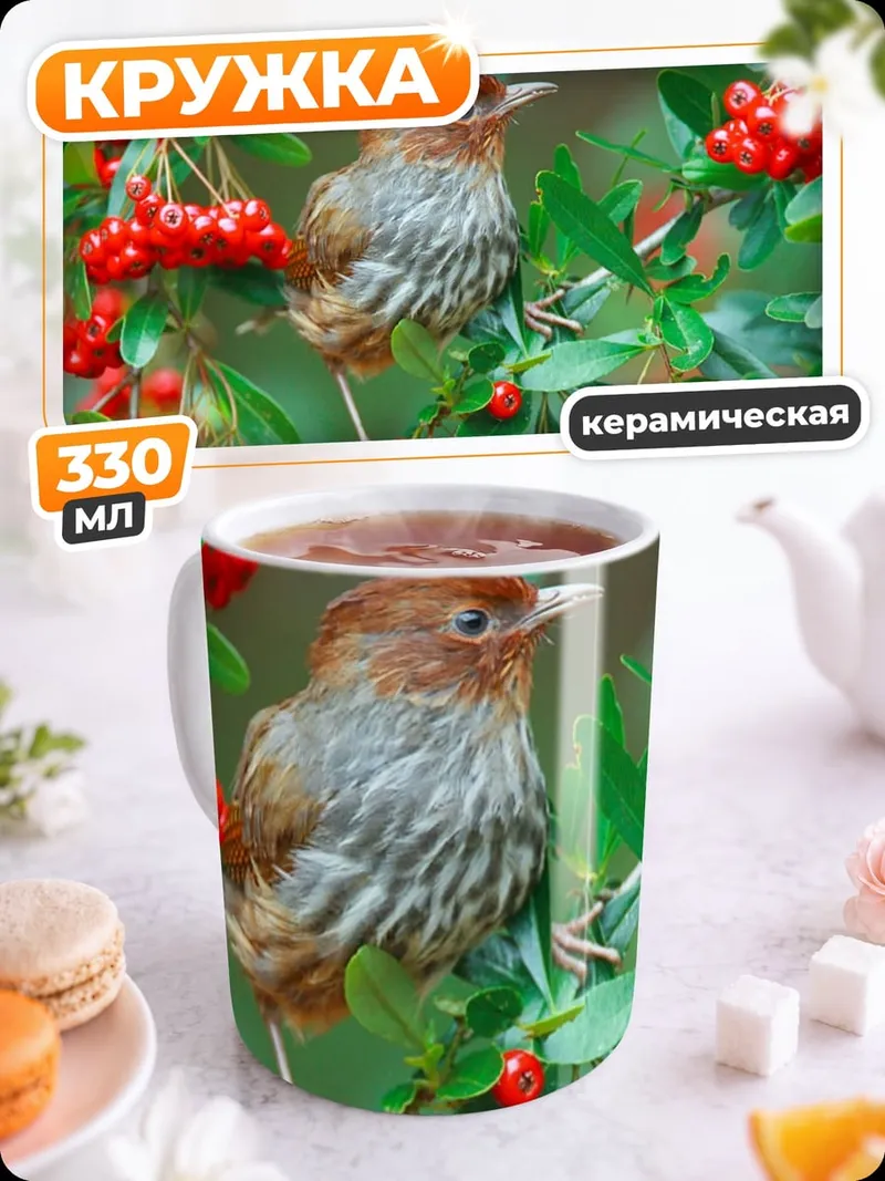 Кружка керамическая Птица на ветке