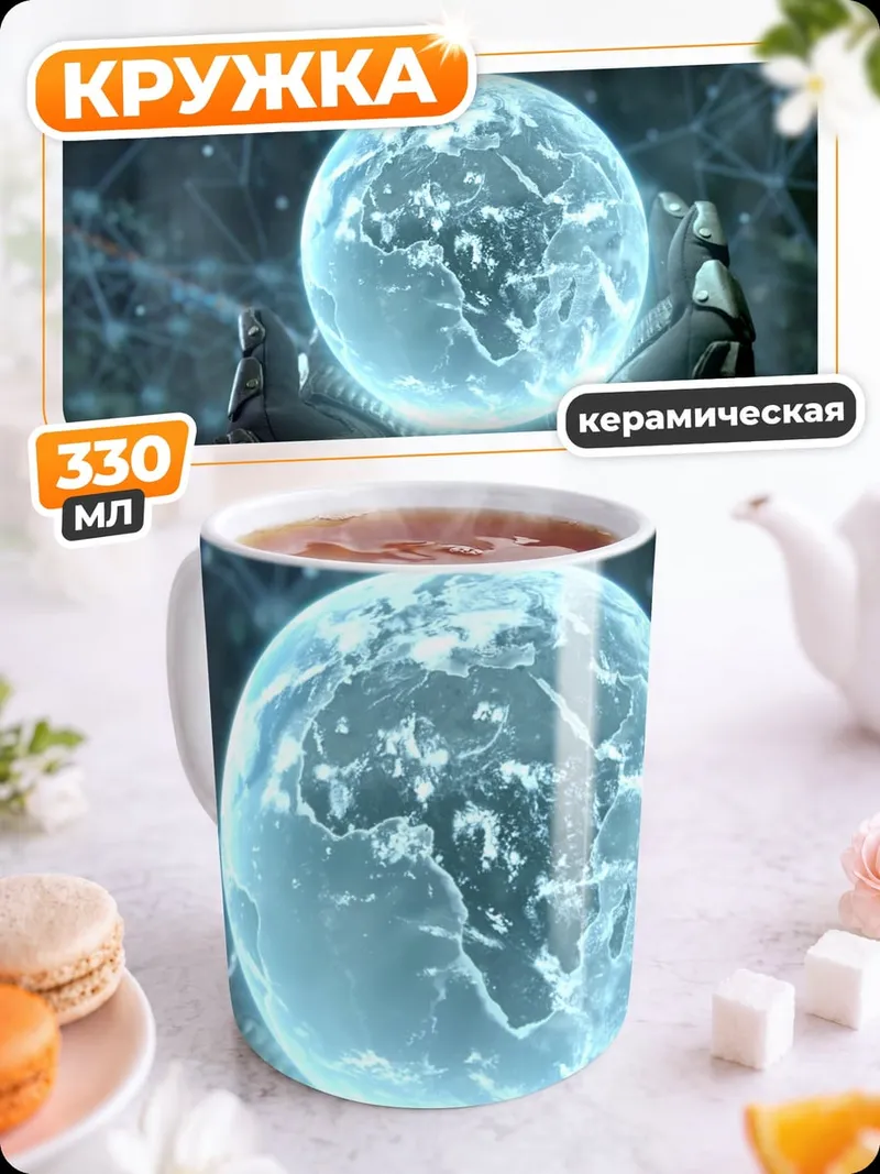 Кружка керамическая Голографическая Земля в руках