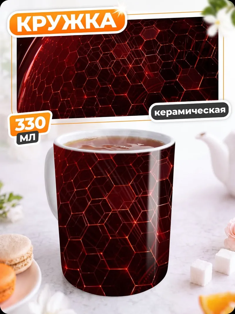 Кружка керамическая Красная сфера гексагон