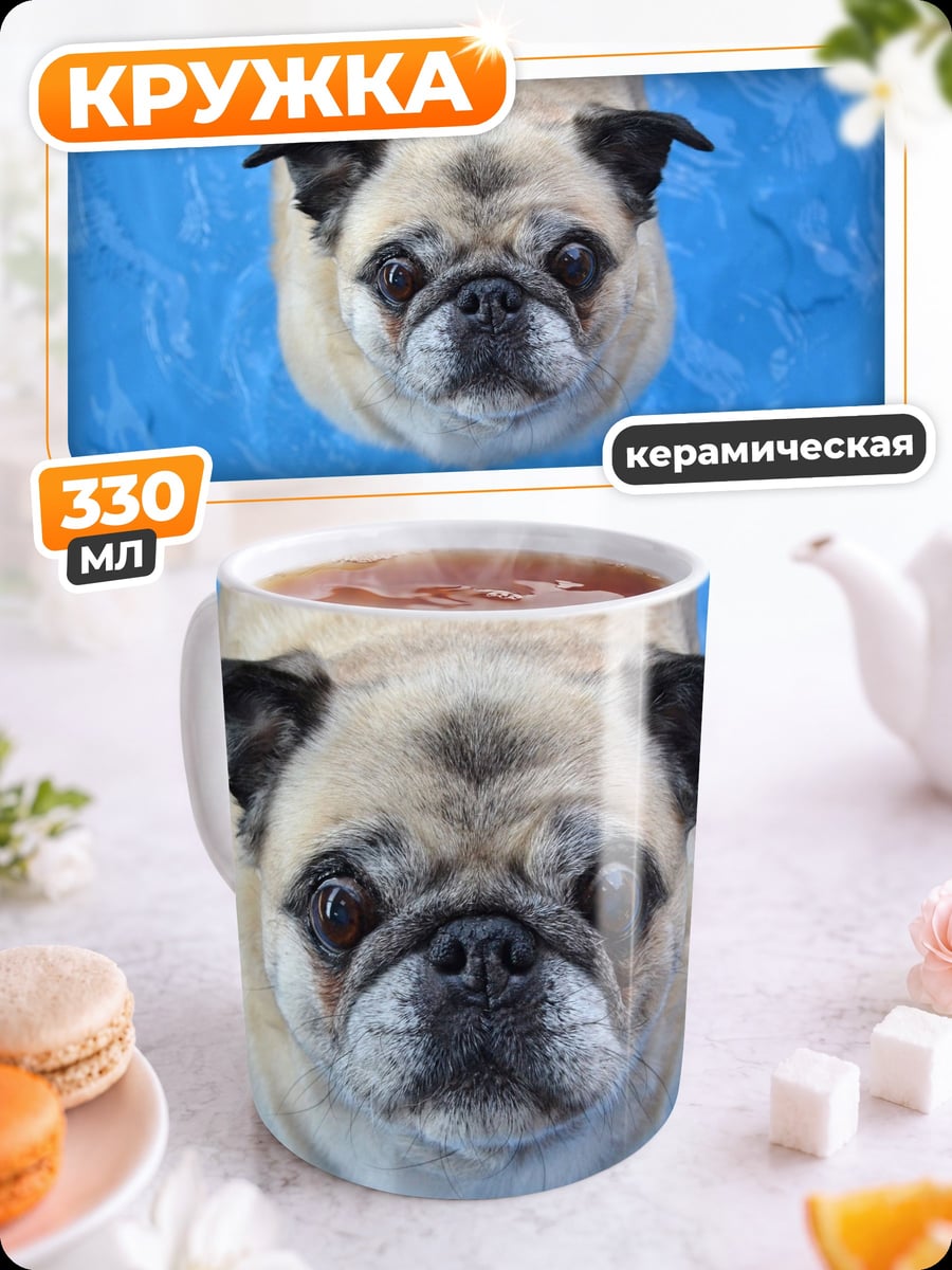 Кружка керамическая Мопс в воде