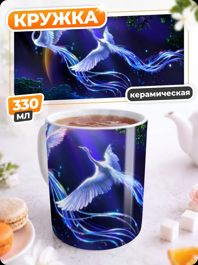 Кружка керамическая Небесные фениксы в ночи