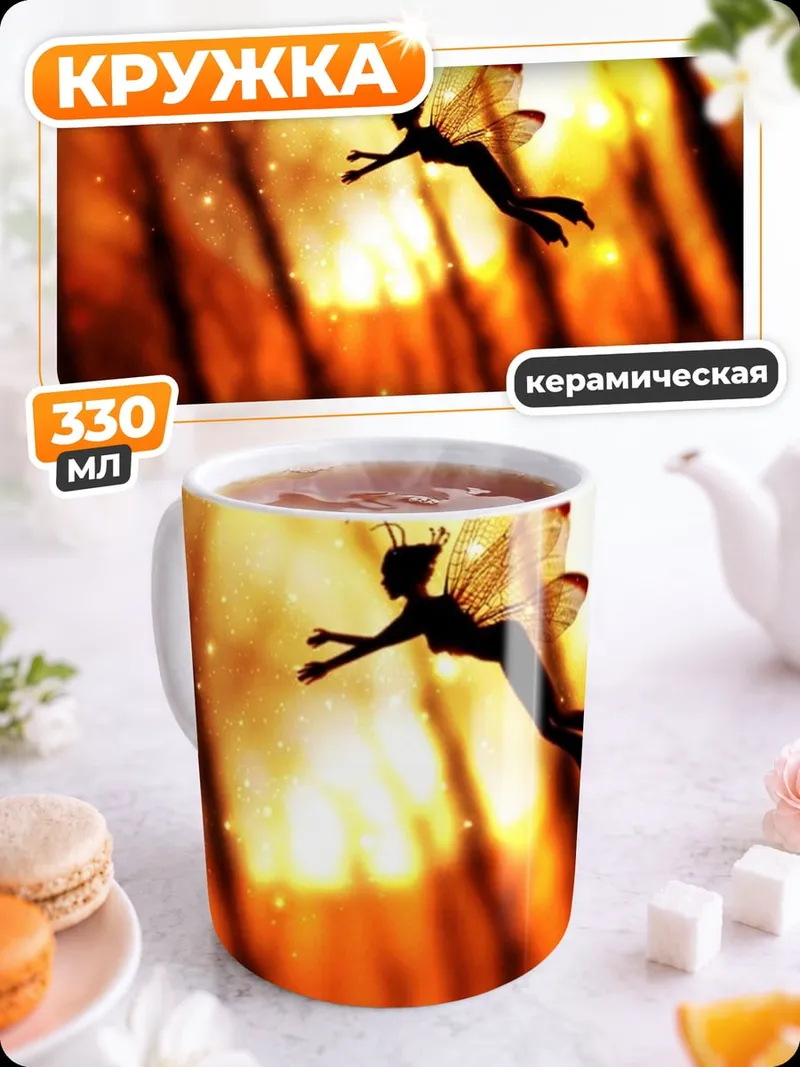 Кружка керамическая Силуэт феи на закате