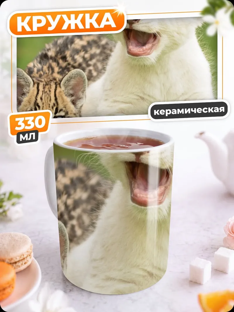 Кружка керамическая Львенок и оцелот