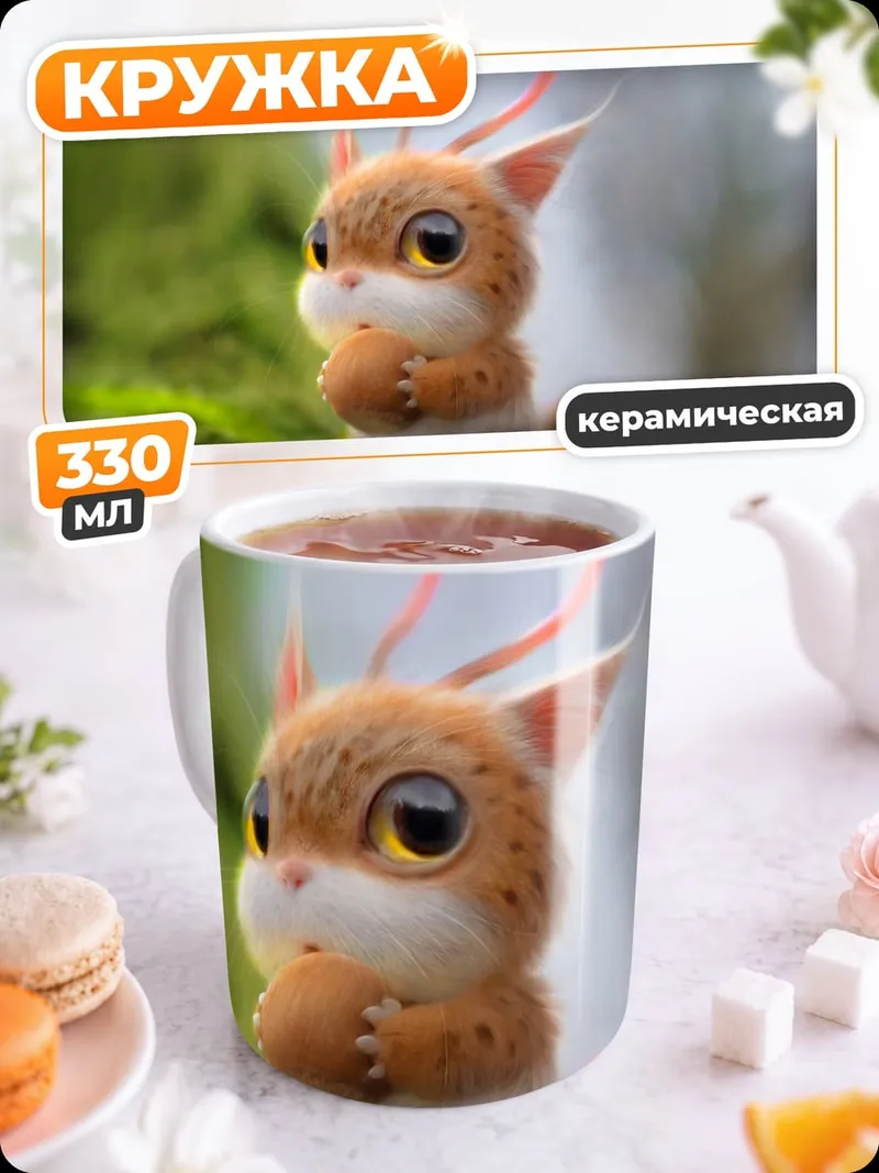Кружка керамическая Милый зверек на мху