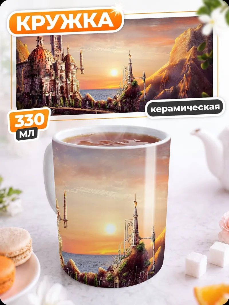 Кружка керамическая Замок на закате