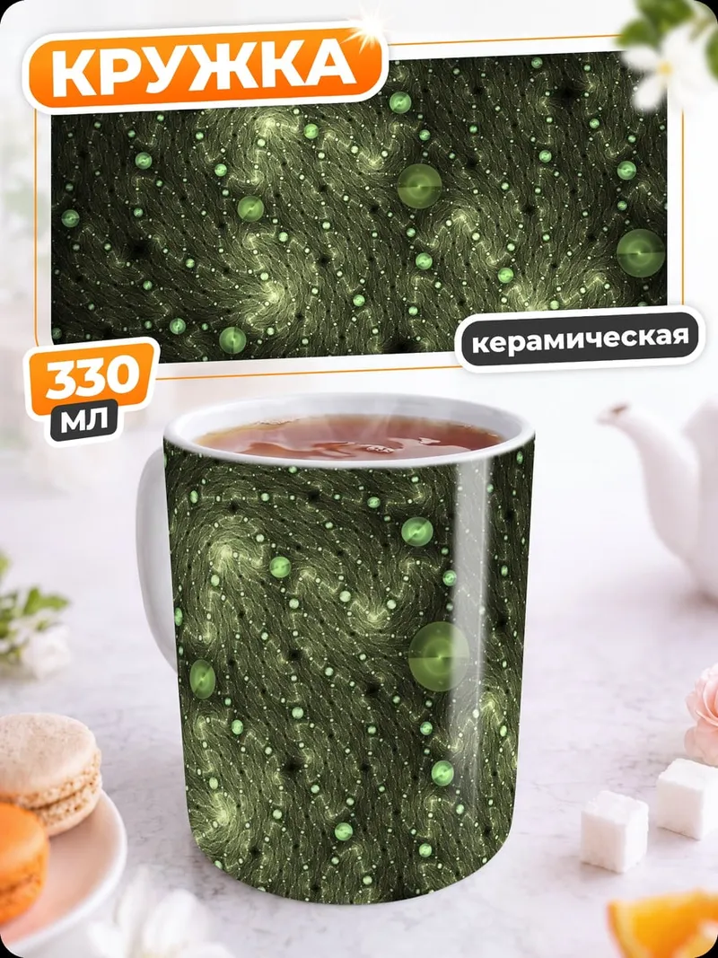 Кружка керамическая зеленые сферы узор