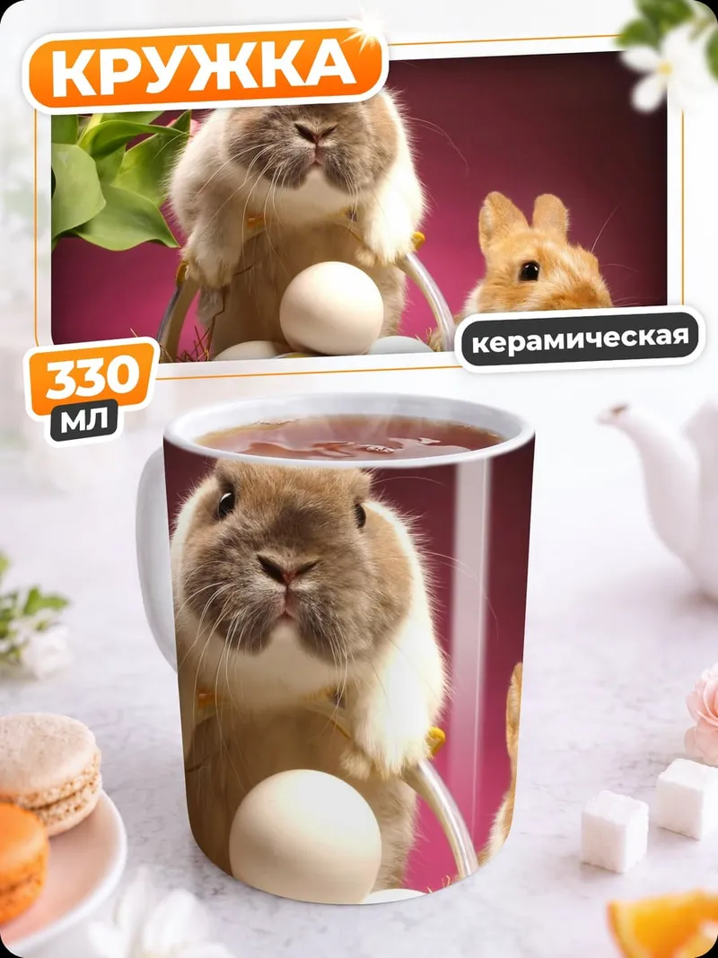 Кружка керамическая пасхальные кролики с яйцами