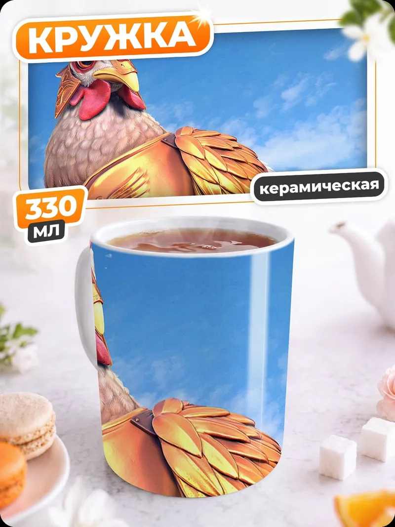 Кружка керамическая золотой петух небо