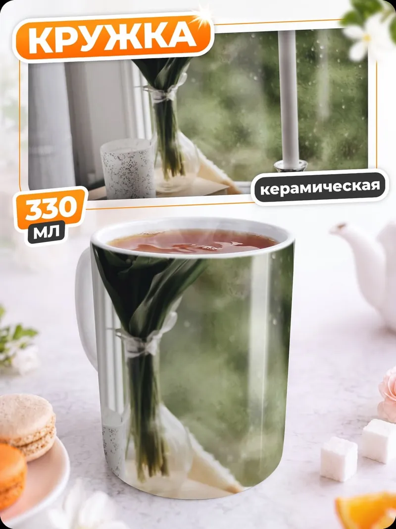 Кружка керамическая Свеча и книги у окна