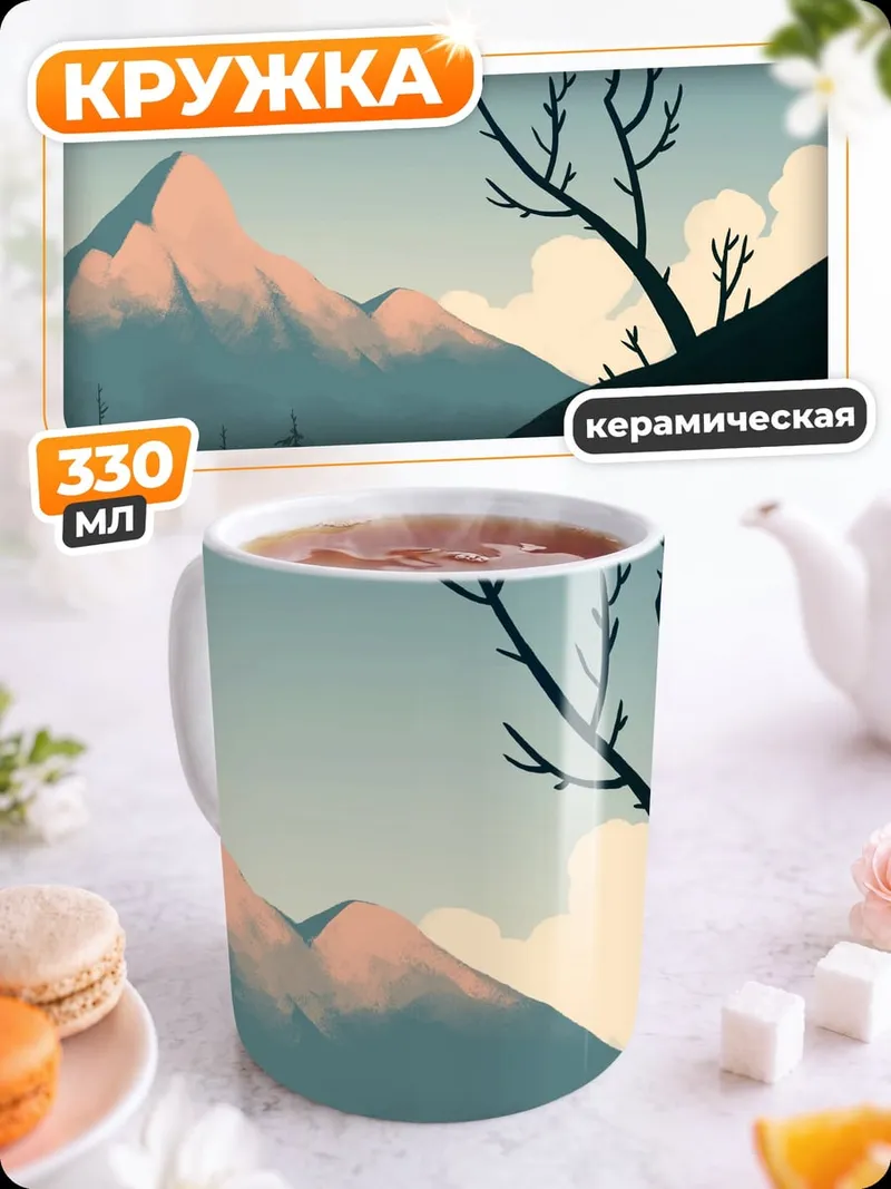 Кружка керамическая Горный пейзаж рассвет