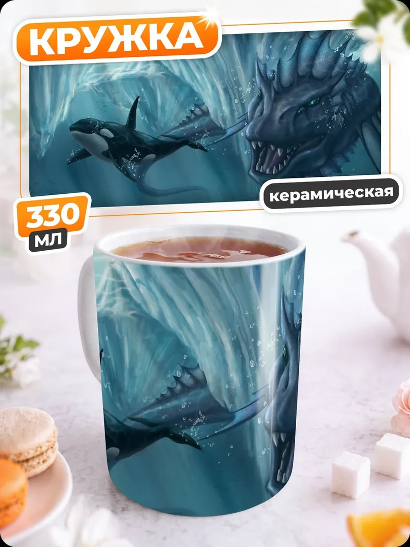 Кружка керамическая Морской монстр и косатка