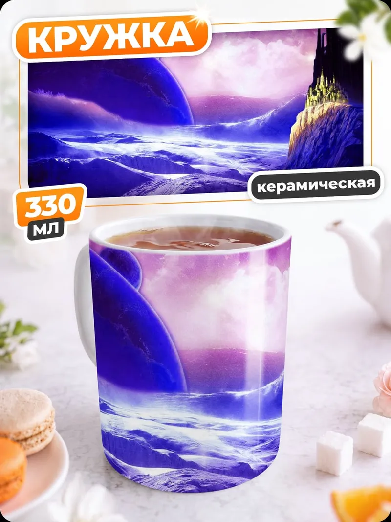 Кружка керамическая фиолетовая планета замок