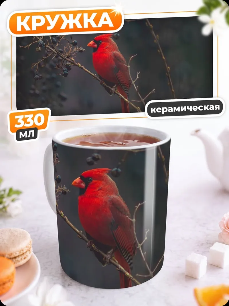 Кружка керамическая Красный кардинал птица