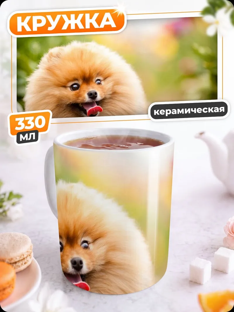 Кружка керамическая Шпиц в цветах