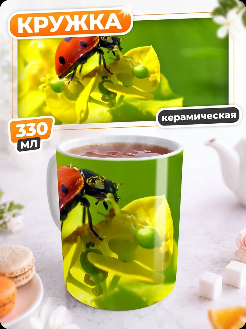 Кружка керамическая Божья коровка на цветке