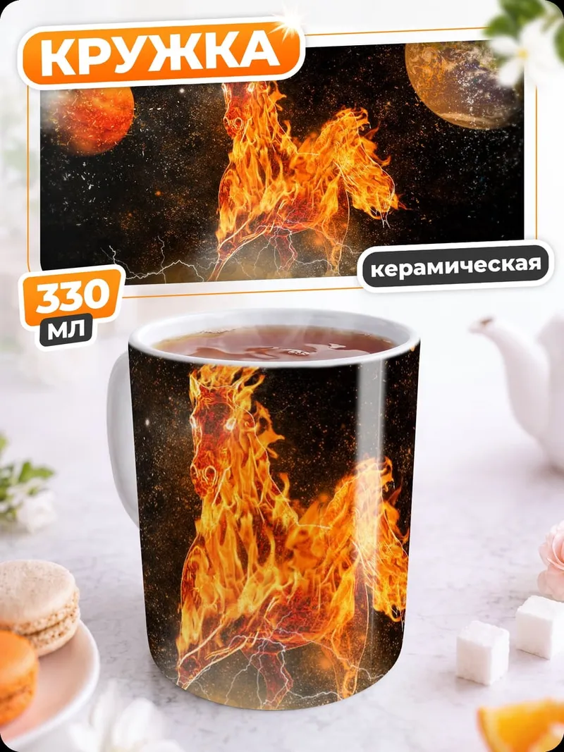 Кружка керамическая Огненный конь в космосе