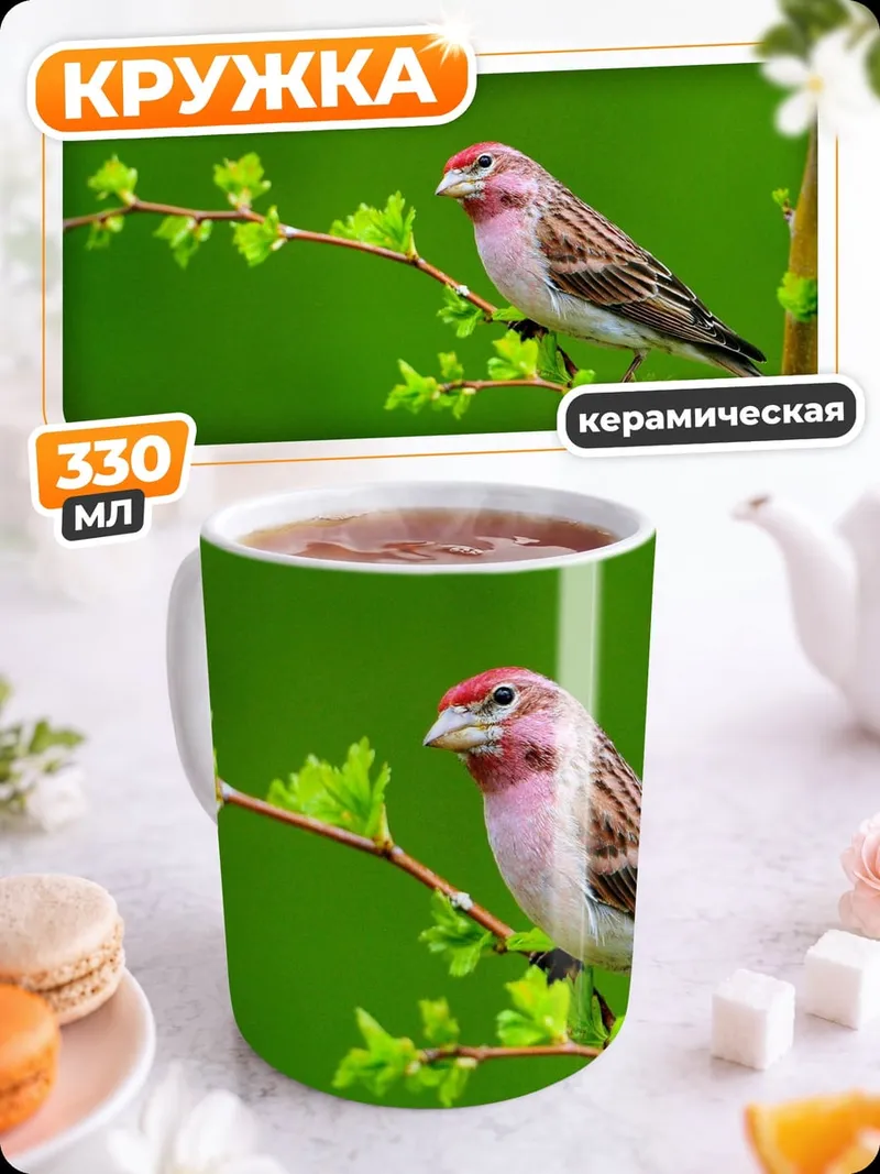 Кружка керамическая розовый чиж