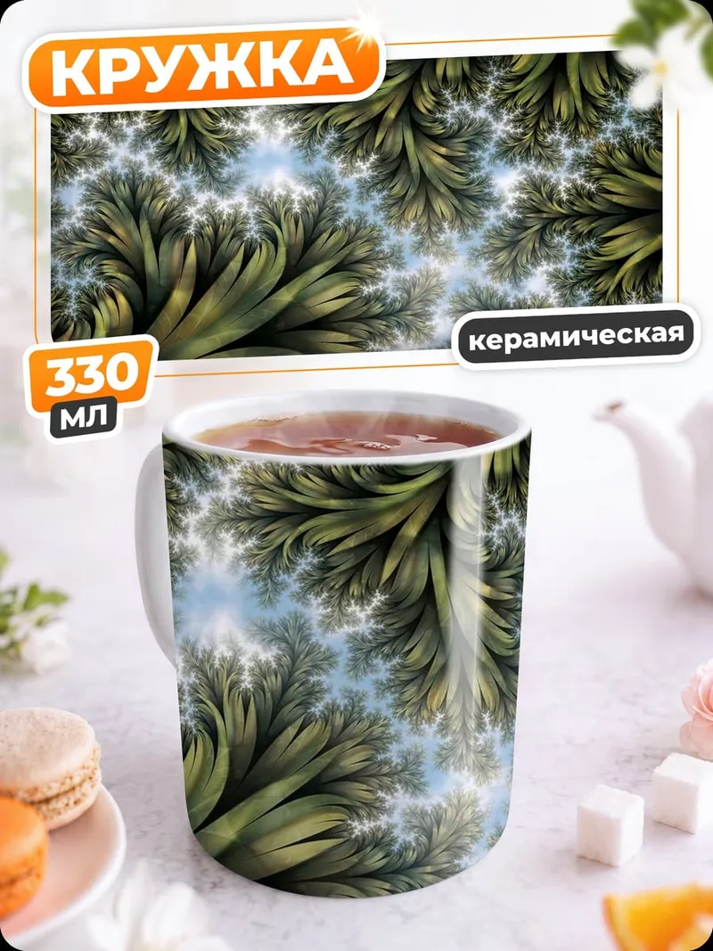 Кружка керамическая Зеленая фрактальная структура