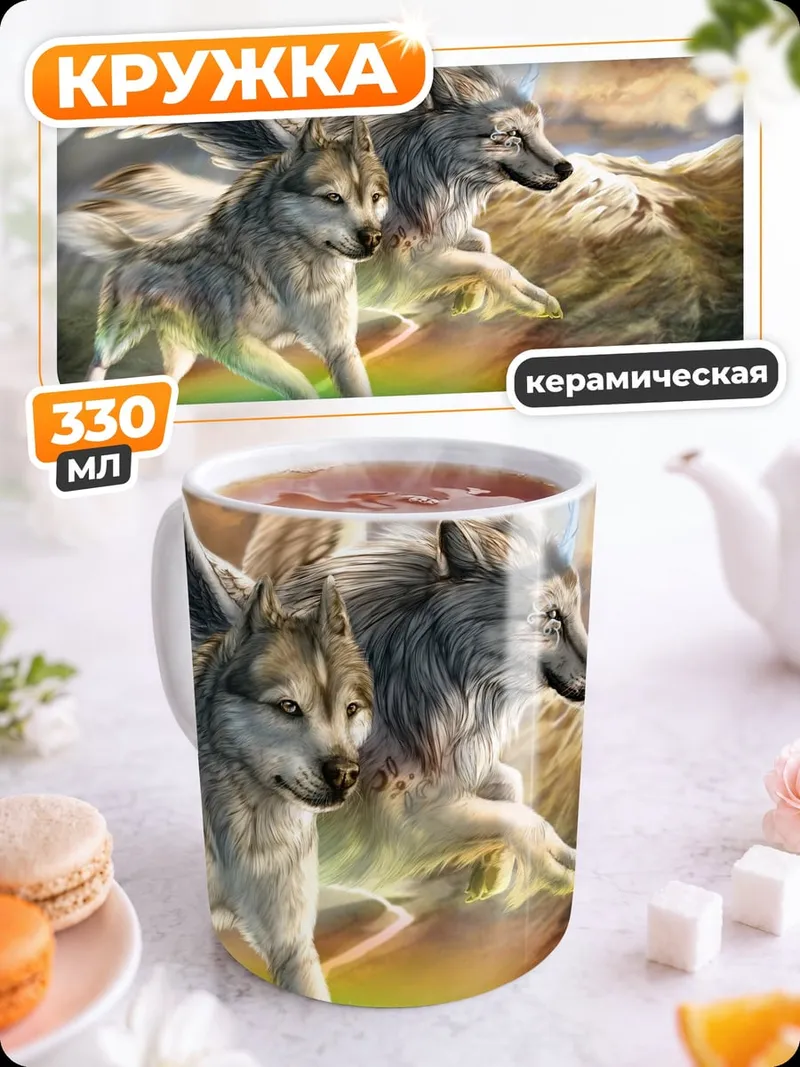 Кружка керамическая Волки на радуге