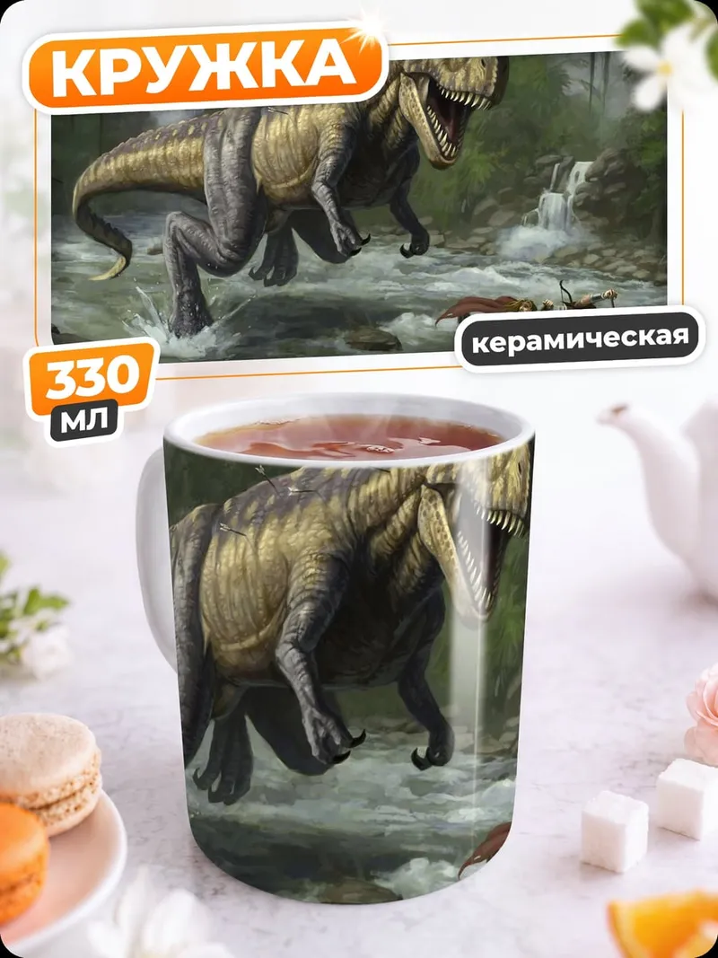 Кружка керамическая Динозавр и лодка