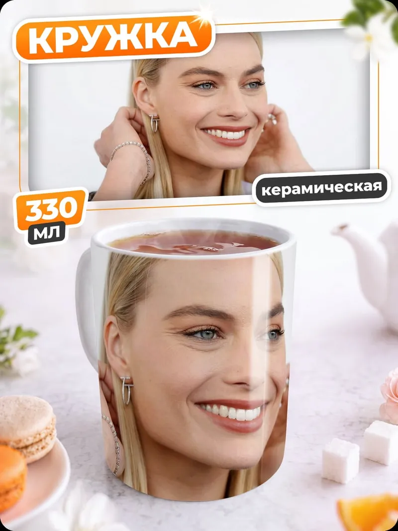 Кружка керамическая Марго Робби улыбается