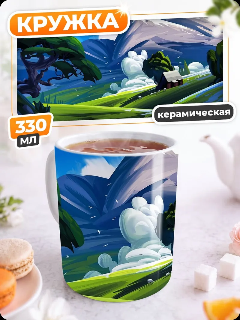 Кружка керамическая фэнтези пейзаж горы