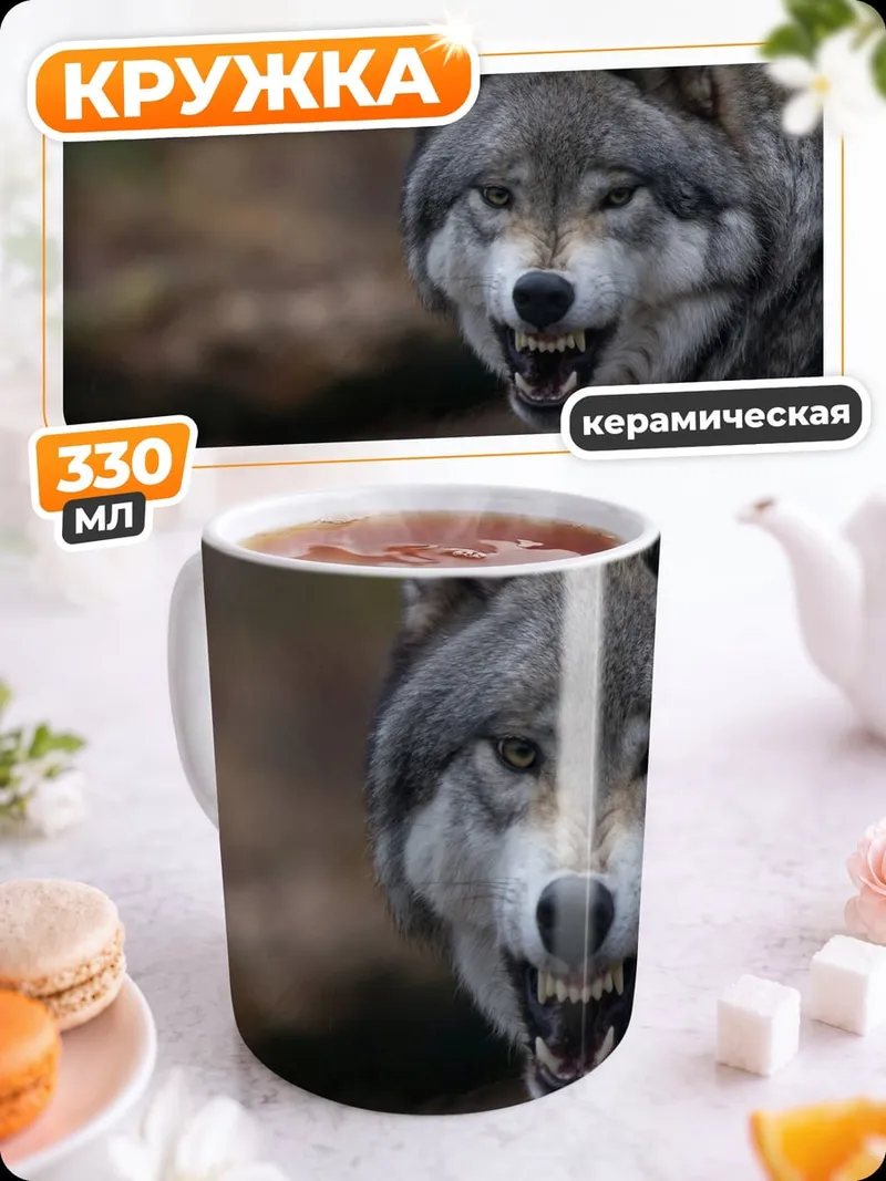 Кружка керамическая Злой волк
