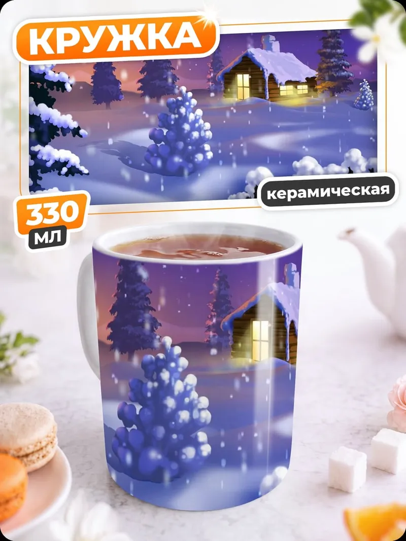 Кружка керамическая зимний домик
