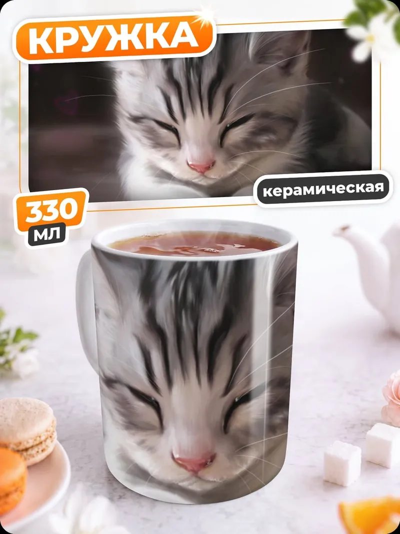 Кружка керамическая Спящий котенок