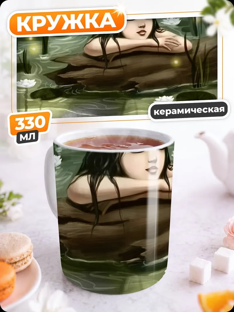 Кружка керамическая Русалка в пруду