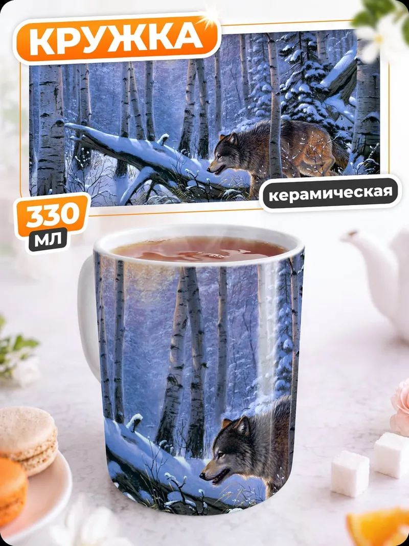 Кружка керамическая Медведь в зимнем лесу