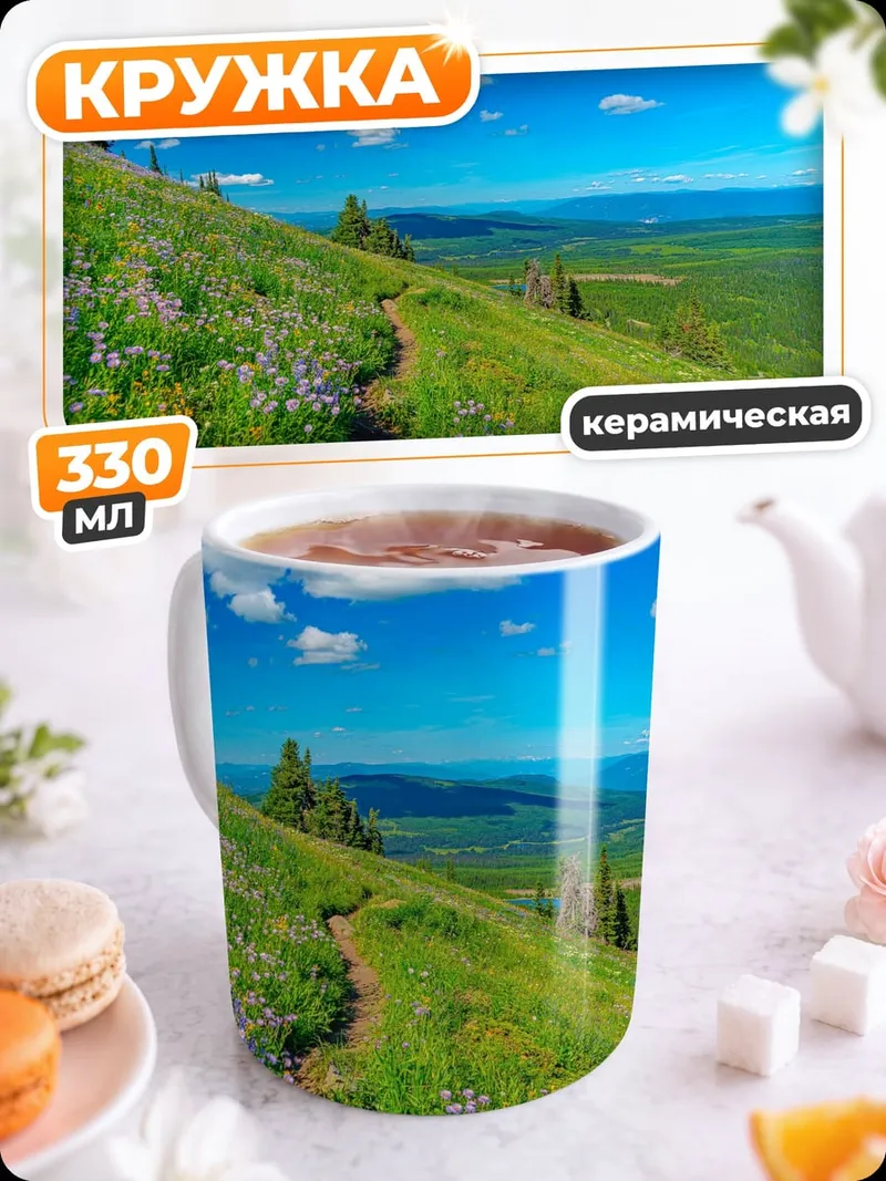 Кружка керамическая Цветочная поляна в горах