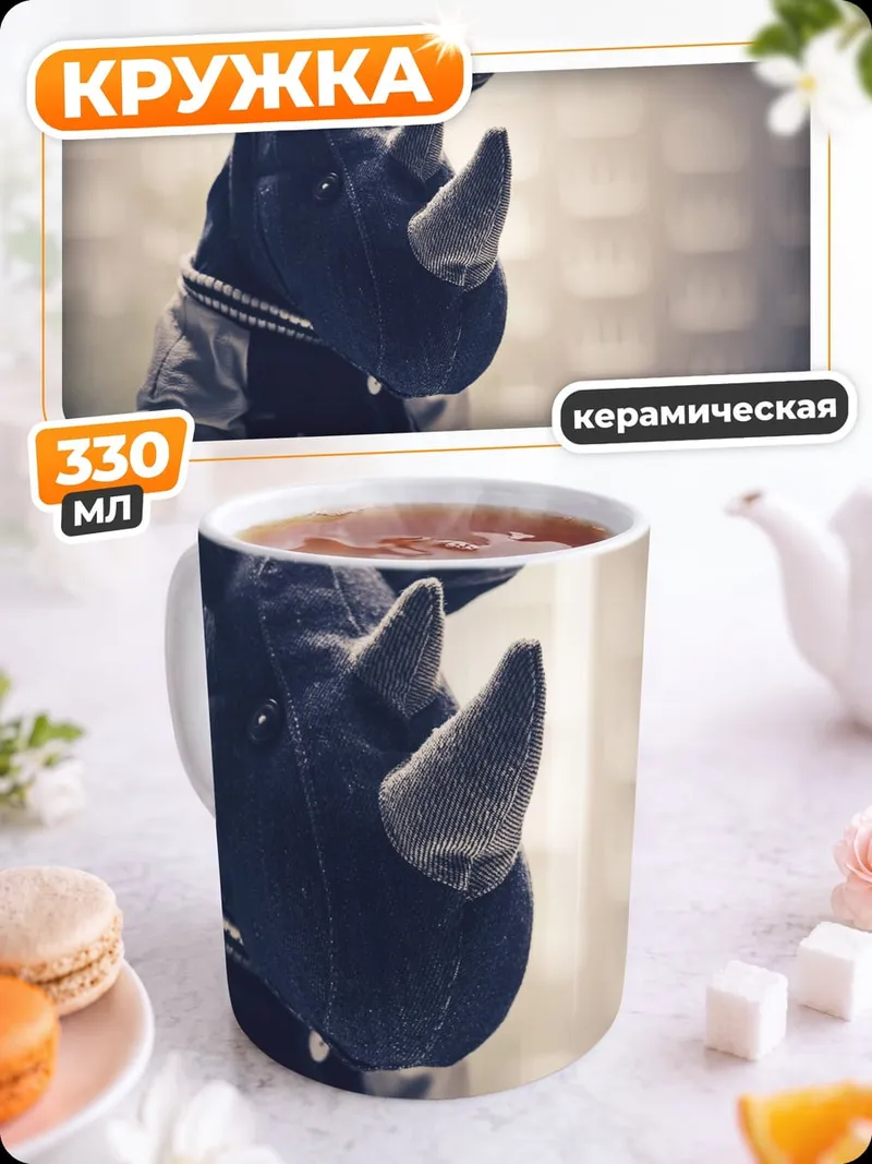 Кружка керамическая Носорог в куртке