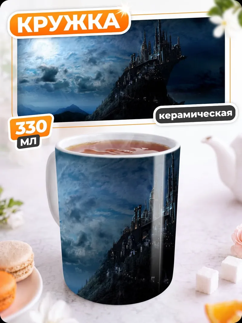 Кружка керамическая замок в ночи