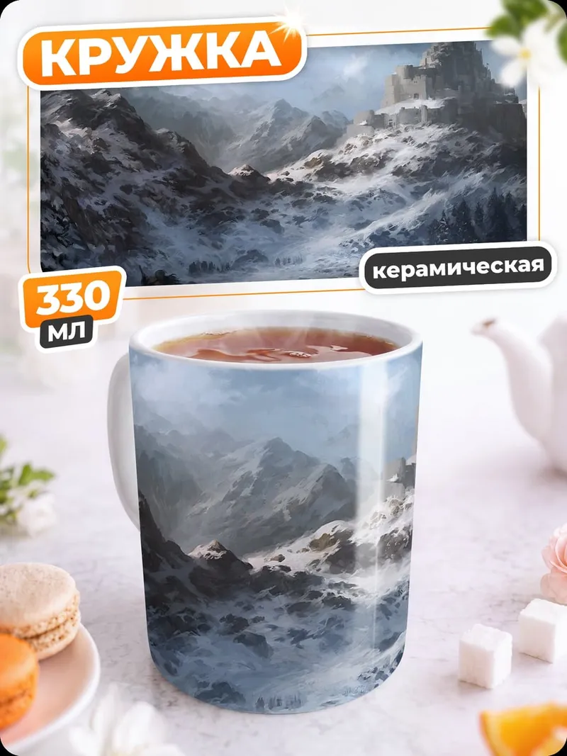 Кружка керамическая Зимние горы замок