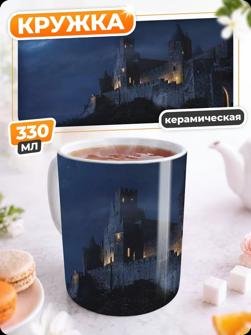 Кружка керамическая Замок луна ночь