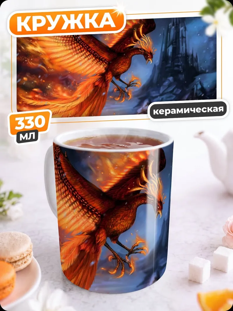 Кружка керамическая Феникс в огне