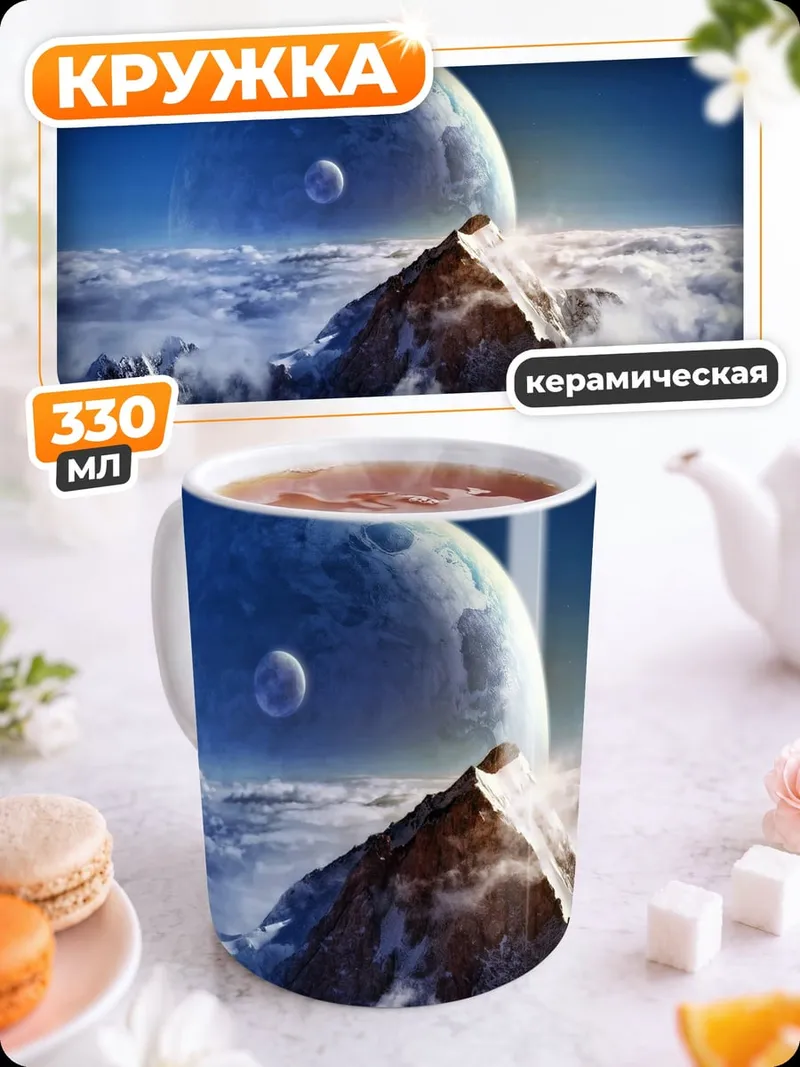 Кружка керамическая Гора под планетами