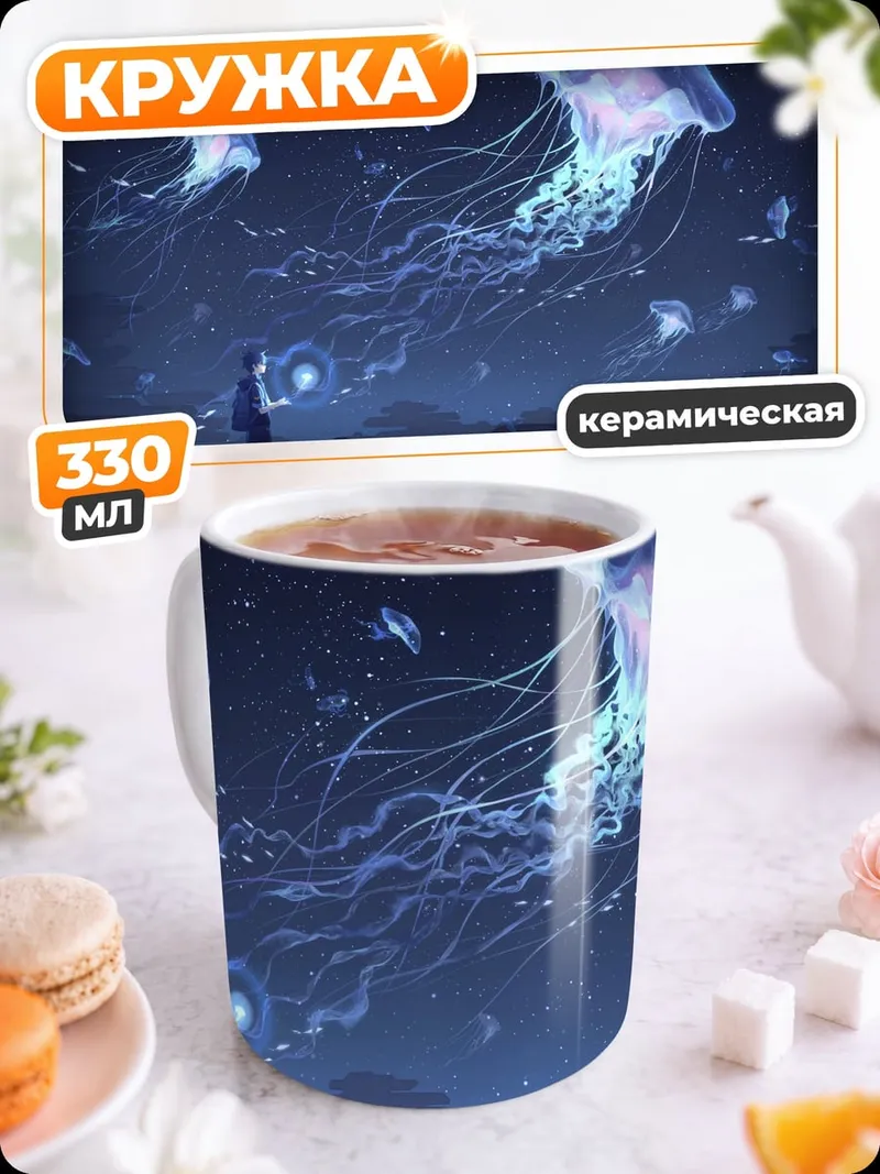 Кружка керамическая медузы в ночном небе