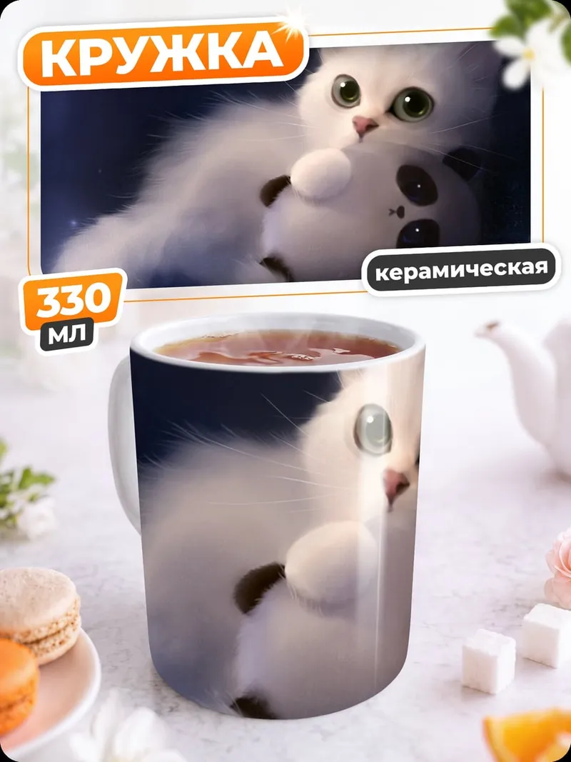 Кружка керамическая Котёнок с пандой