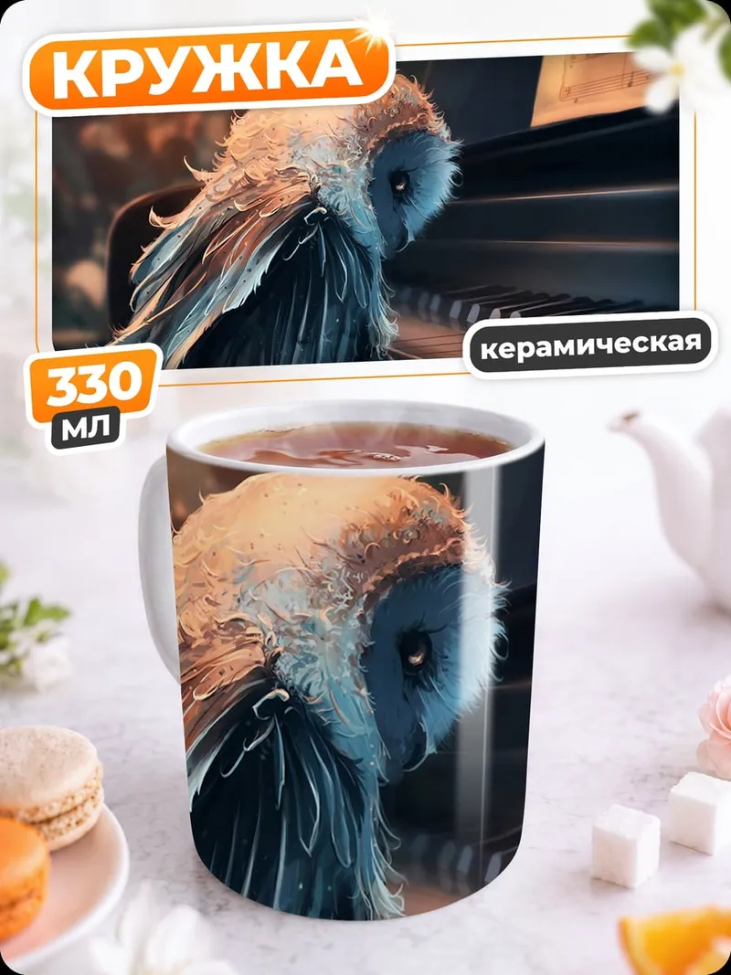 Кружка керамическая Сова играет на пианино